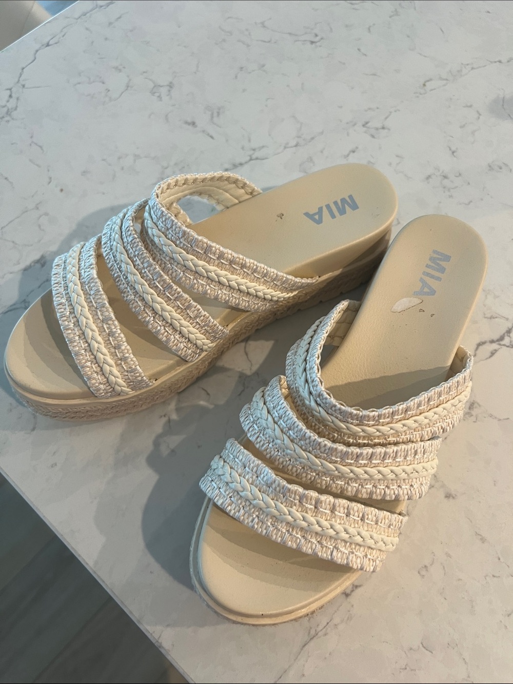 MIA Cream Braided Slide Mules